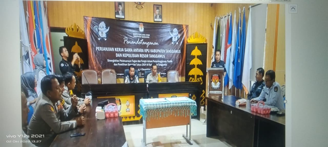 PENANDATANGANAN  PERJANJIAN KERJA SAMA ANTARA KPU KAB TANGGAMUS  DAN POLRES  TANGGAMUS TH 2024